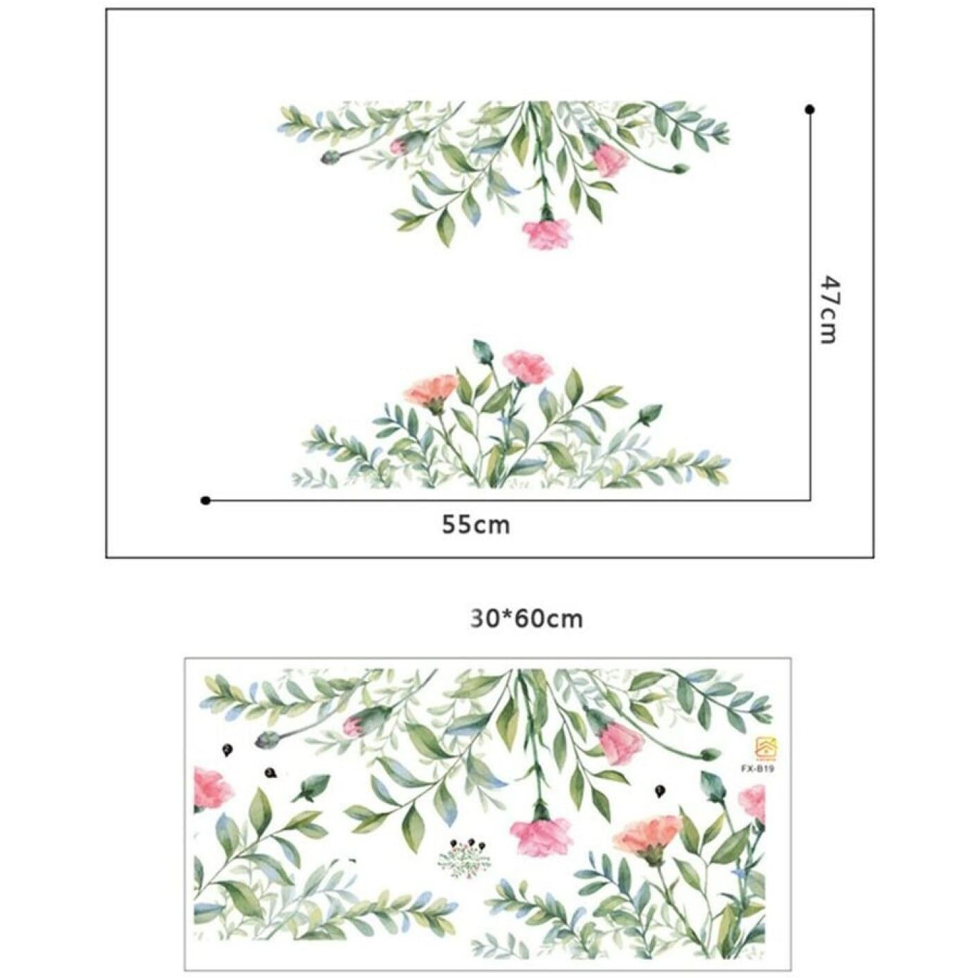 Jaamso Royals Green Leaves With Pink Flower Side Border Pvc Vinyl Self Adhesive Peel And Stick Decorative Wall Sticker For Wall Decor And Home Decor (60Cm X 30Cm)