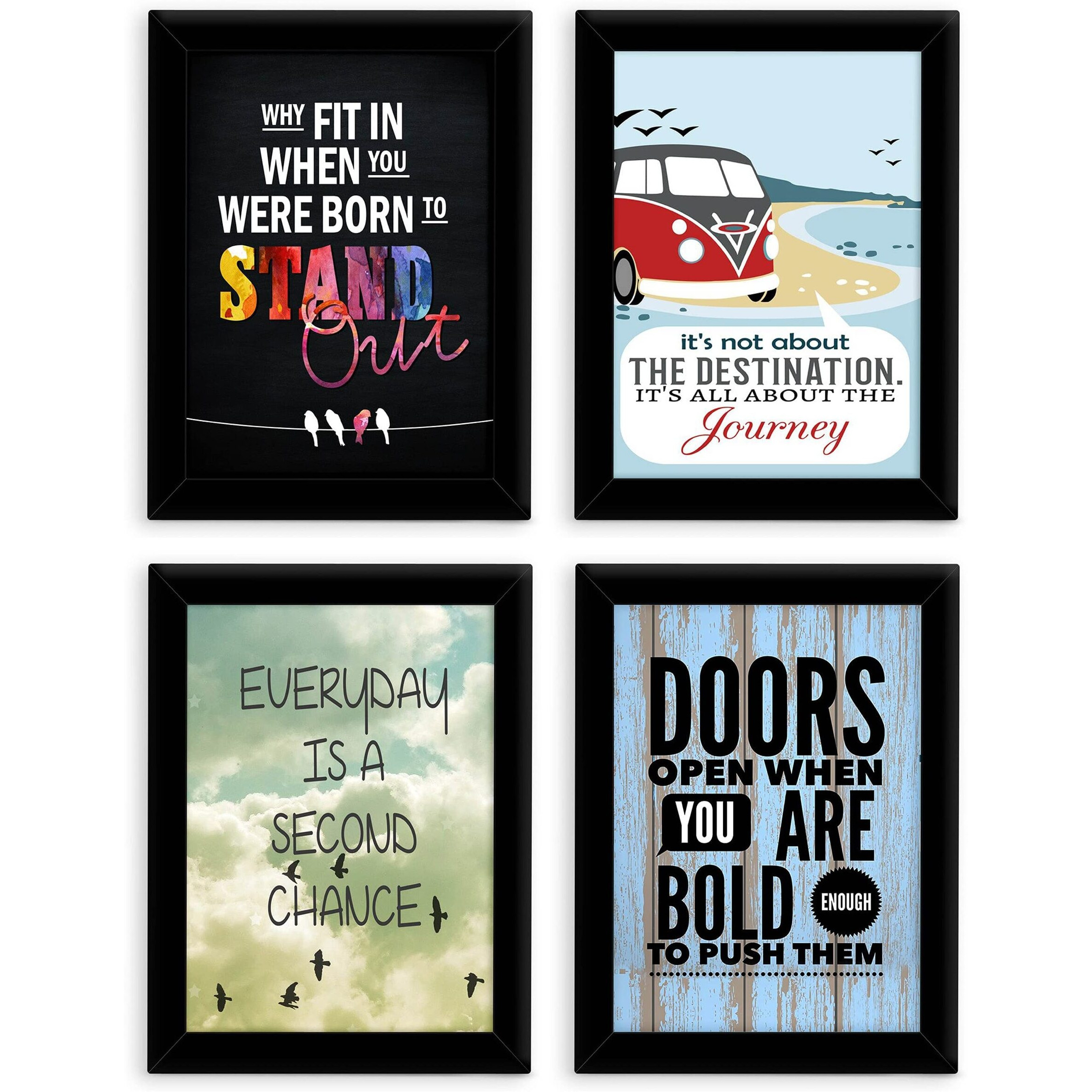 Tied Ribbons Set Of 4 Inspirational Quotes Wall Art Framed Posters Paintings For Living Room Bedroom Home Office Kitchen Restaurant Decoration Gift Item (Multi, 13.6 Inch X 10.2 Inch)