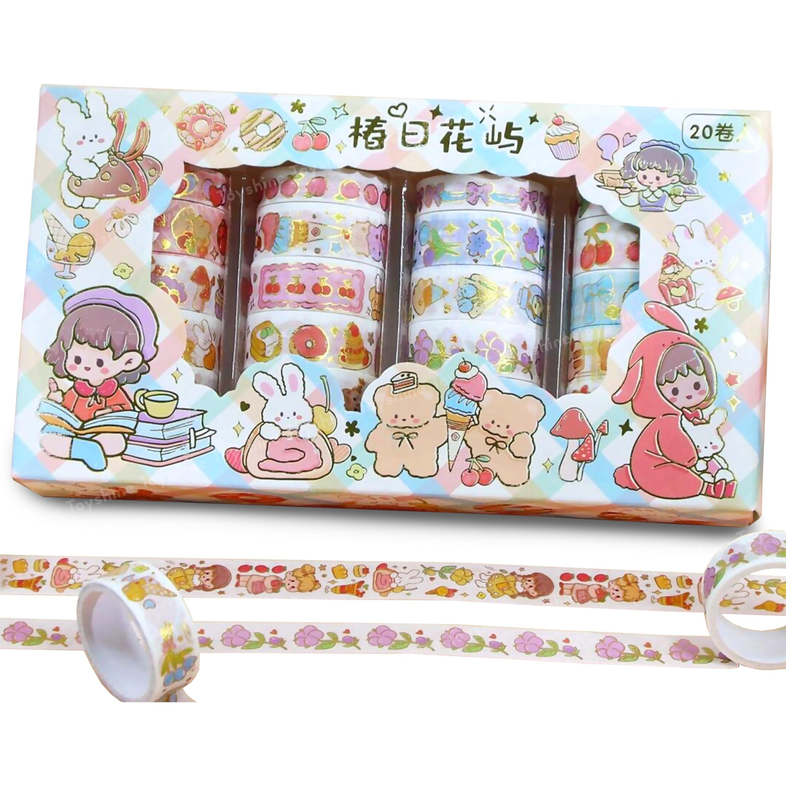 Toyshine 20 Rolls Kawaii Washi Tape Set Decorative Tape Art Supplies For Girls Aesthetic Decor For Scrapbook Journaling Kid's Diy Craft Office Supplies