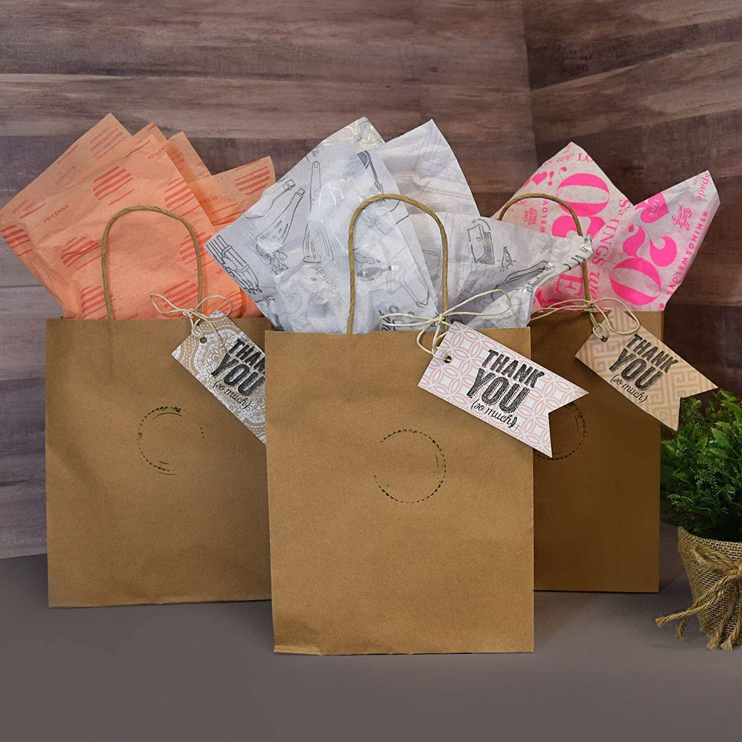 Aminit Paper Bags, Gift Bags With Handles, Small Craft Shopping Bags In Bulk For Boutiques, Small Business, Retail Stores, Gifts & Merchandise(10X13X5 Inch,Brown)