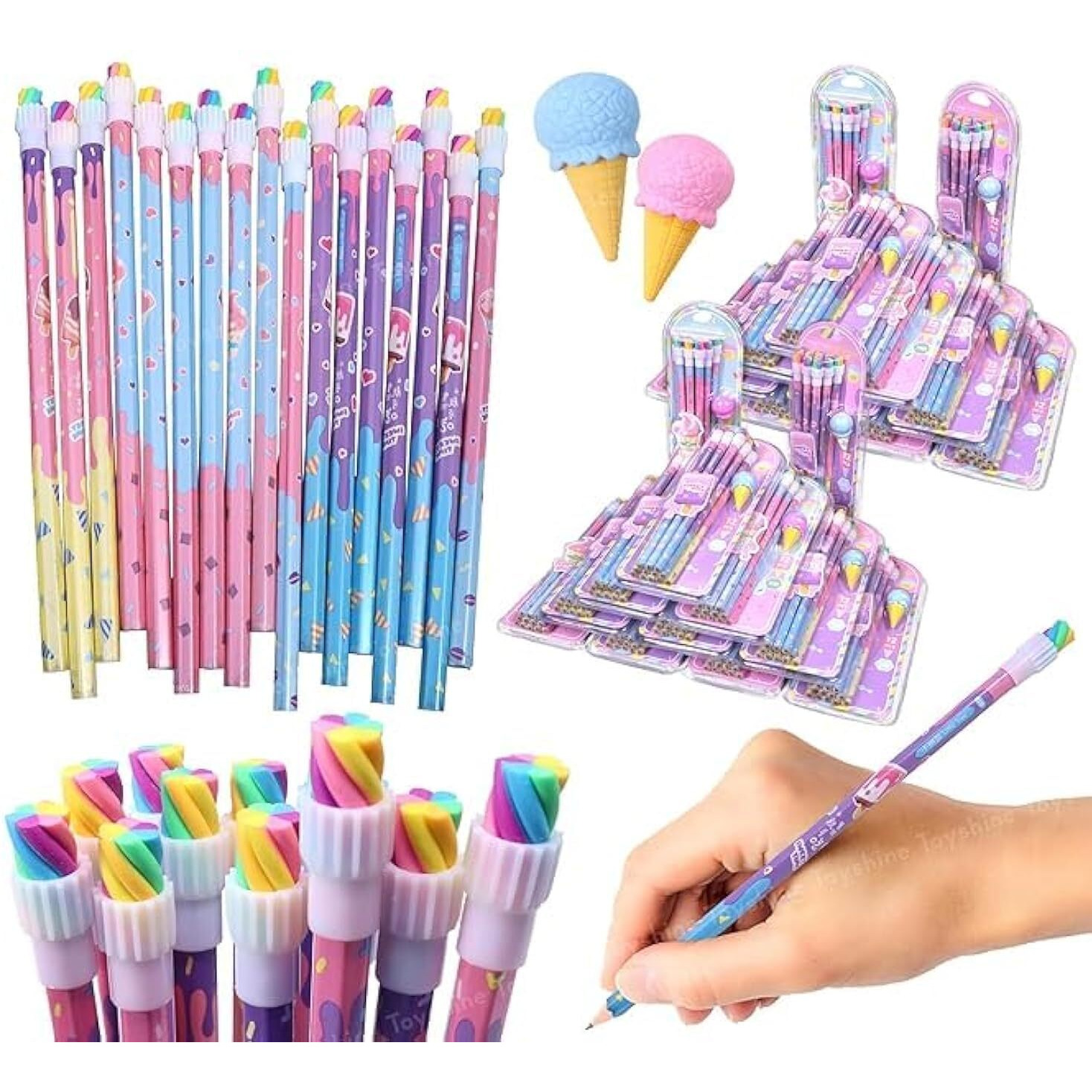 Toyshine Pack Of 26 Pencils Hb Graphite Pencils Thick Strong Grip Pencils, Suitable For School, Kids Art Drawing Drafting Sketching Shading (24 Pencils, 2 Erasers)