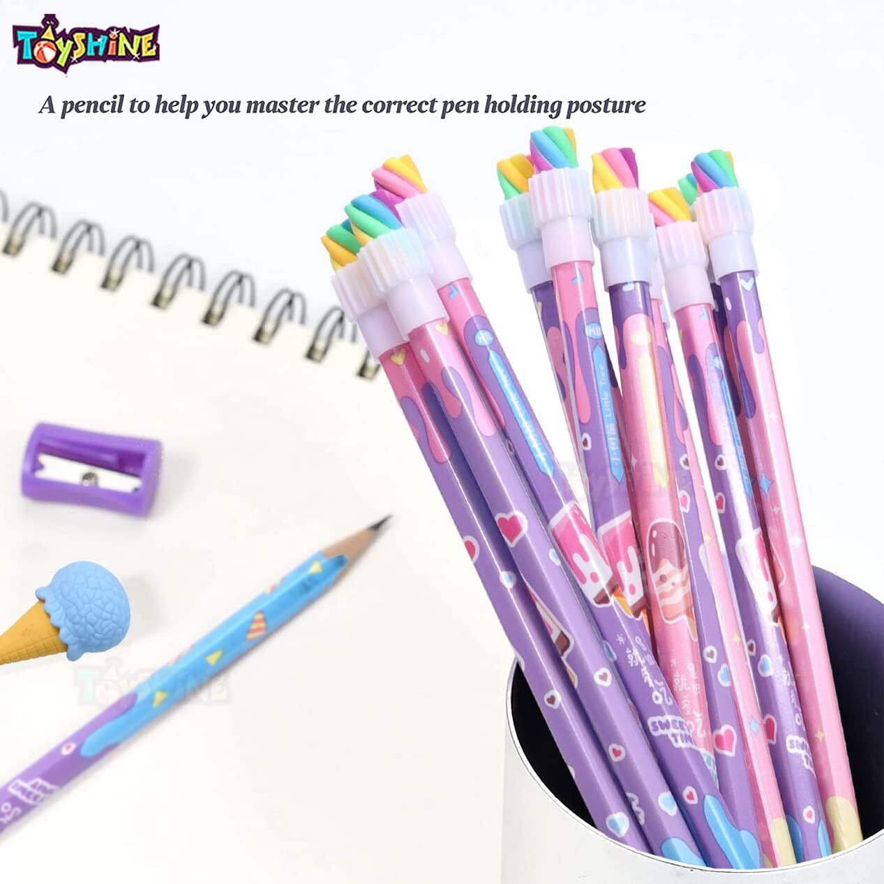 Toyshine Pack Of 26 Pencils Hb Graphite Pencils Thick Strong Grip Pencils, Suitable For School, Kids Art Drawing Drafting Sketching Shading (24 Pencils, 2 Erasers)