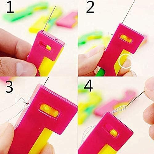 On Blow Automatic Needle Threader, Plastic Thread Guide Device, Yellow And Green (Pack Of 1)