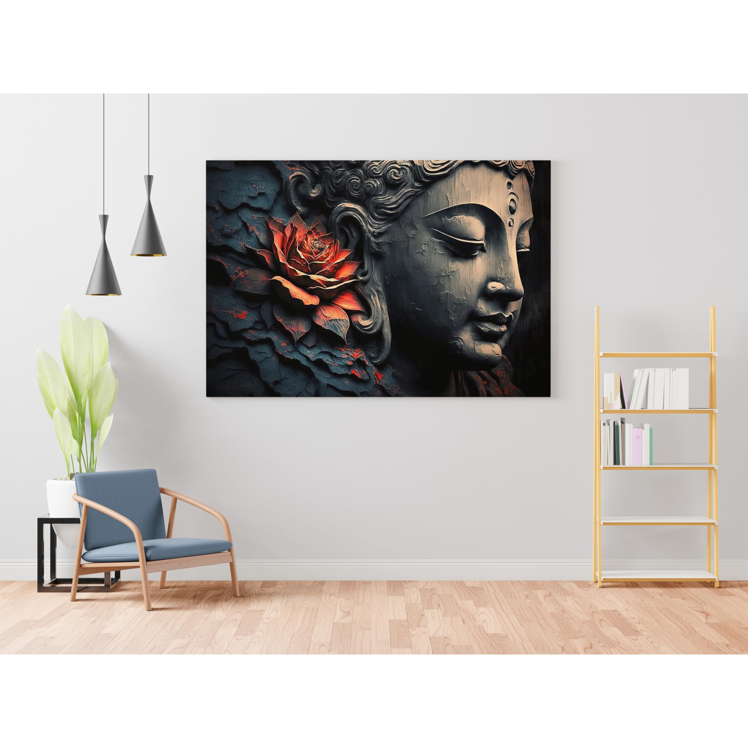 Nozvera Gautam Buddha Painting For Wall Decoration Big Size Large Canvas Buddha Wall Painting For Home Decor, Living Room, Bedroom, Office And Hotels Decoration (22 Inch * 16 Inch, Design 4)