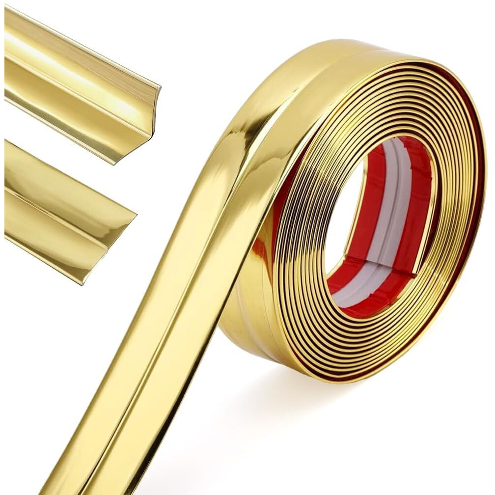 Hasthip 1 Rolls Golden Wall Molding Trim - Flexible Pvc Wall Molding Trim & Corner Guards & Caulk Strip, Apply In Table Edge Door Frame Baseboard For Protection And Decoration, 9.84Ft X 0.78In
