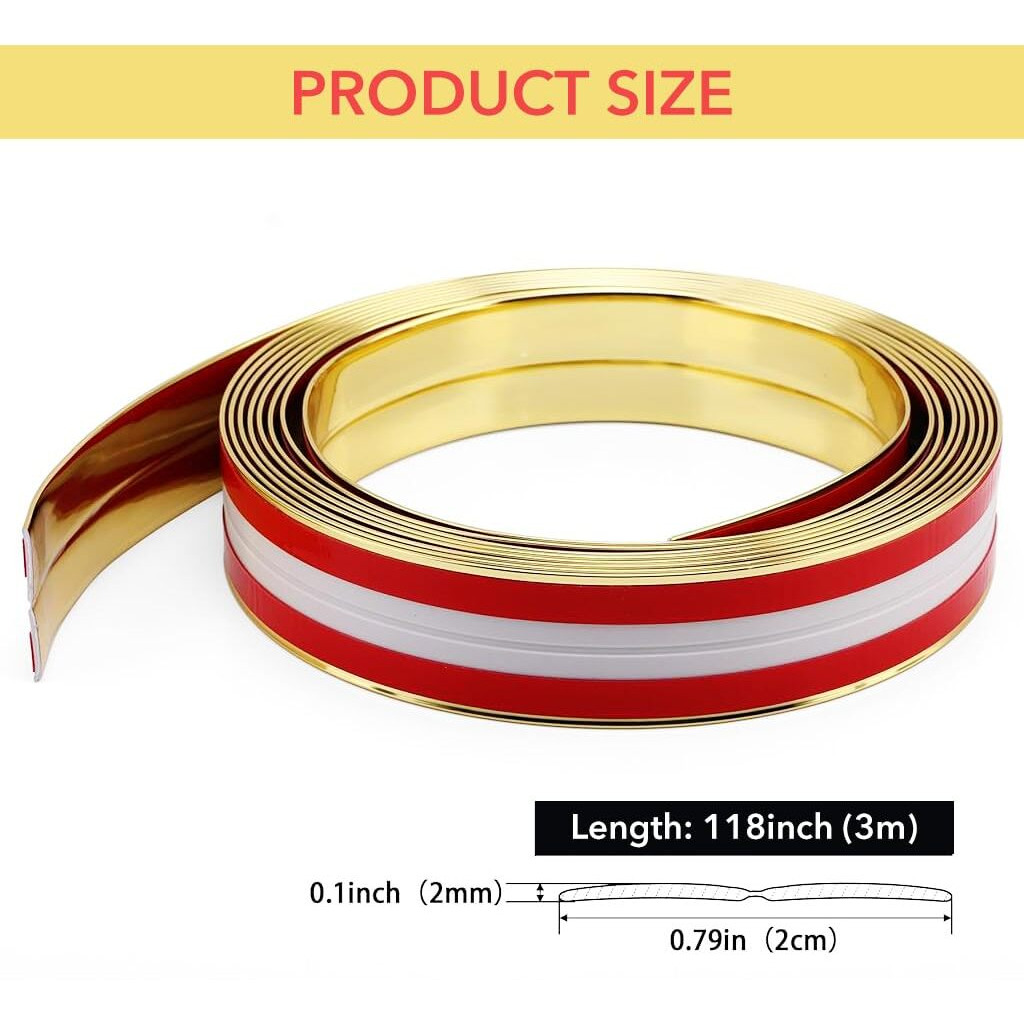 Hasthip 1 Rolls Golden Wall Molding Trim - Flexible Pvc Wall Molding Trim & Corner Guards & Caulk Strip, Apply In Table Edge Door Frame Baseboard For Protection And Decoration, 9.84Ft X 0.78In