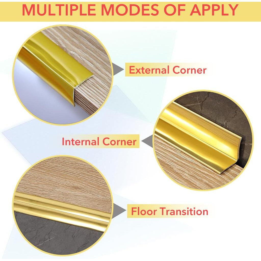 Hasthip 1 Rolls Golden Wall Molding Trim - Flexible Pvc Wall Molding Trim & Corner Guards & Caulk Strip, Apply In Table Edge Door Frame Baseboard For Protection And Decoration, 9.84Ft X 0.78In