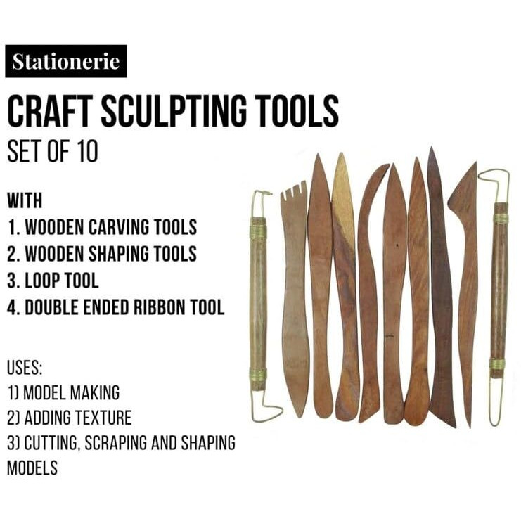 Stationerie Premium Wooden Clay Modelling Tool Set - 10+1 Double-Ended Pottery Craft Tools For Scultping, Carving, Modeling And More
