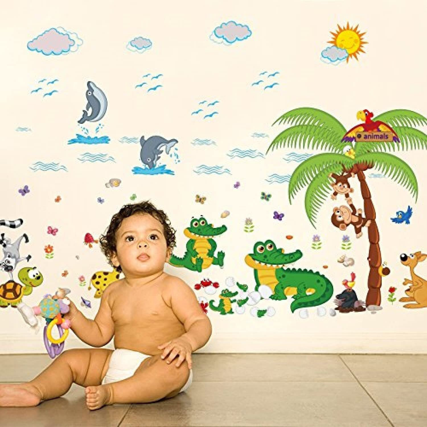 Jaamso Royals Cute Animal Tree Zoo Design Pvc Vinyl Self Adhesive Peel And Stick Home Decor And Wall Decor Wall Sticker (90 Cm X 60 Cm)