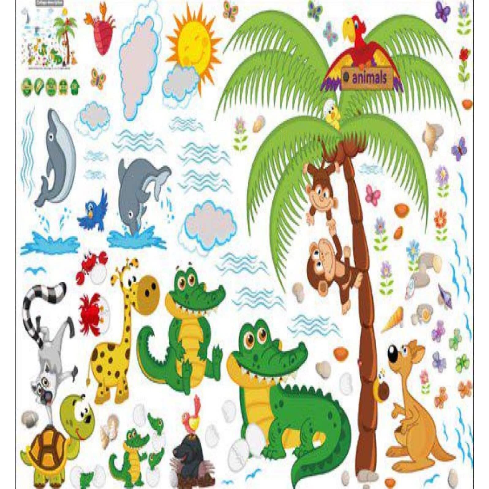 Jaamso Royals Cute Animal Tree Zoo Design Pvc Vinyl Self Adhesive Peel And Stick Home Decor And Wall Decor Wall Sticker (90 Cm X 60 Cm)