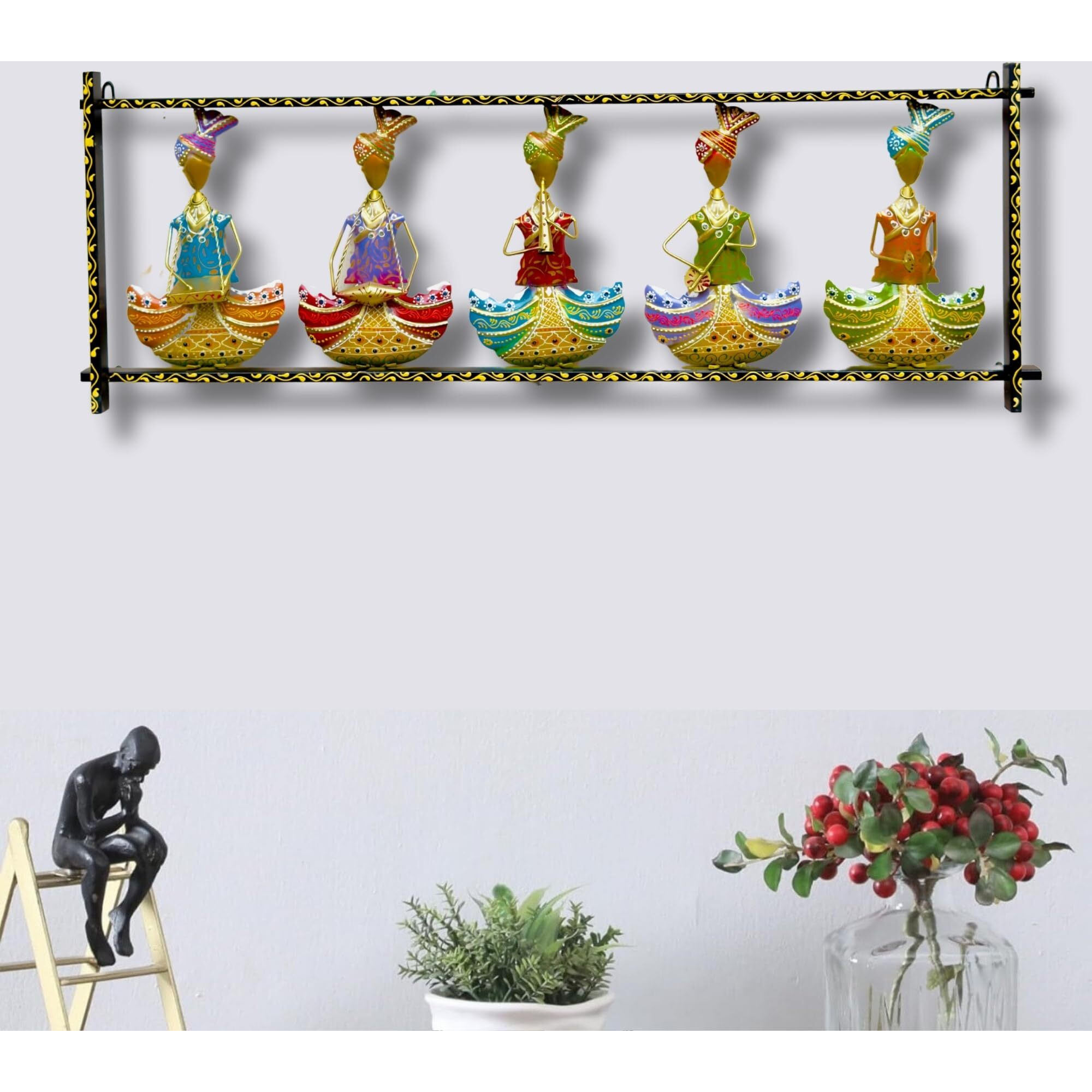 Rsn Metal Wall Hanging Of 5 Rajasthani Musician Playing Wall Art Sculpture,Metal Wall Decor/Wall Hanging (44 X15.5 X 2Inches)