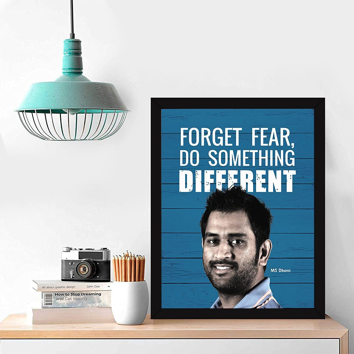 Chaka Chaundh - Dhoni Frame For Wall - Ms Dhoni Motivational Quotes Frames With Posters- Dhoni Inspiration Quotes Wall Photo With Frame - Dhoni Quotes Framed - (13.6 X 10.6 Inches)