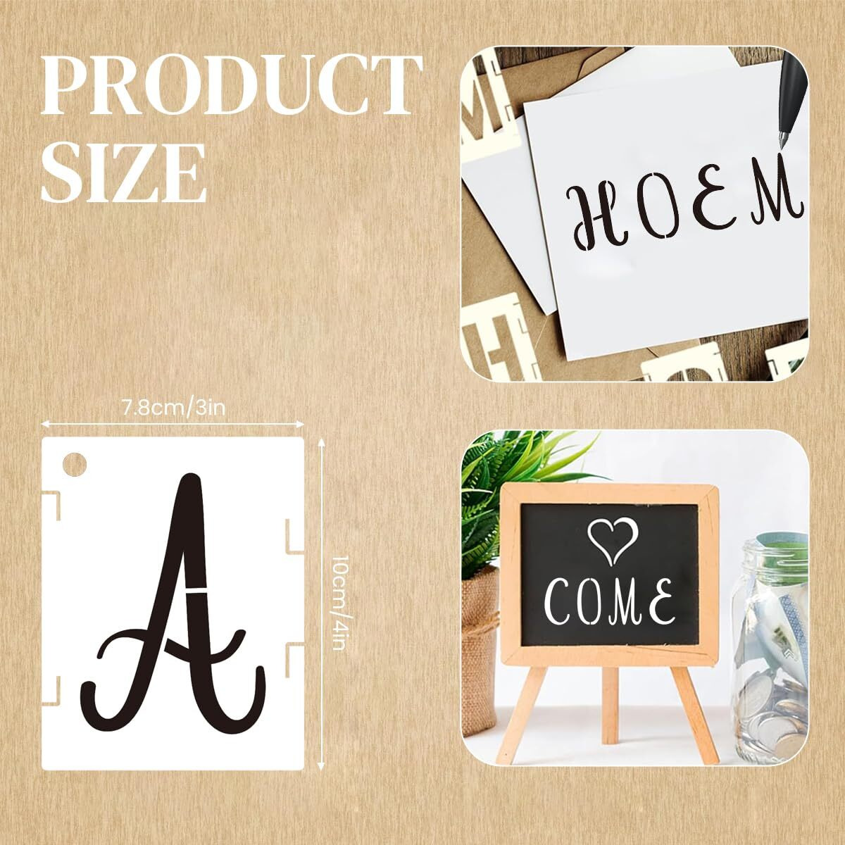 Hasthip Alphabet Letter Stencils, 42Pcs Reusable Plastic Letter Number Symbol Interlocking Drawing Template Kit For Painting On Wood, Wall, Fabric, Rock, Signage, Door Porch