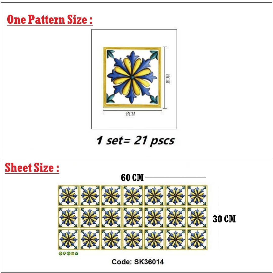 Jaamso Royals Blue Mosaic Tiles Sticker Floor Sticker For Kitchen Bathroom Self-Adhesive Pvc Waterproof Wall Sticker(30 Cm X 45 Cm)