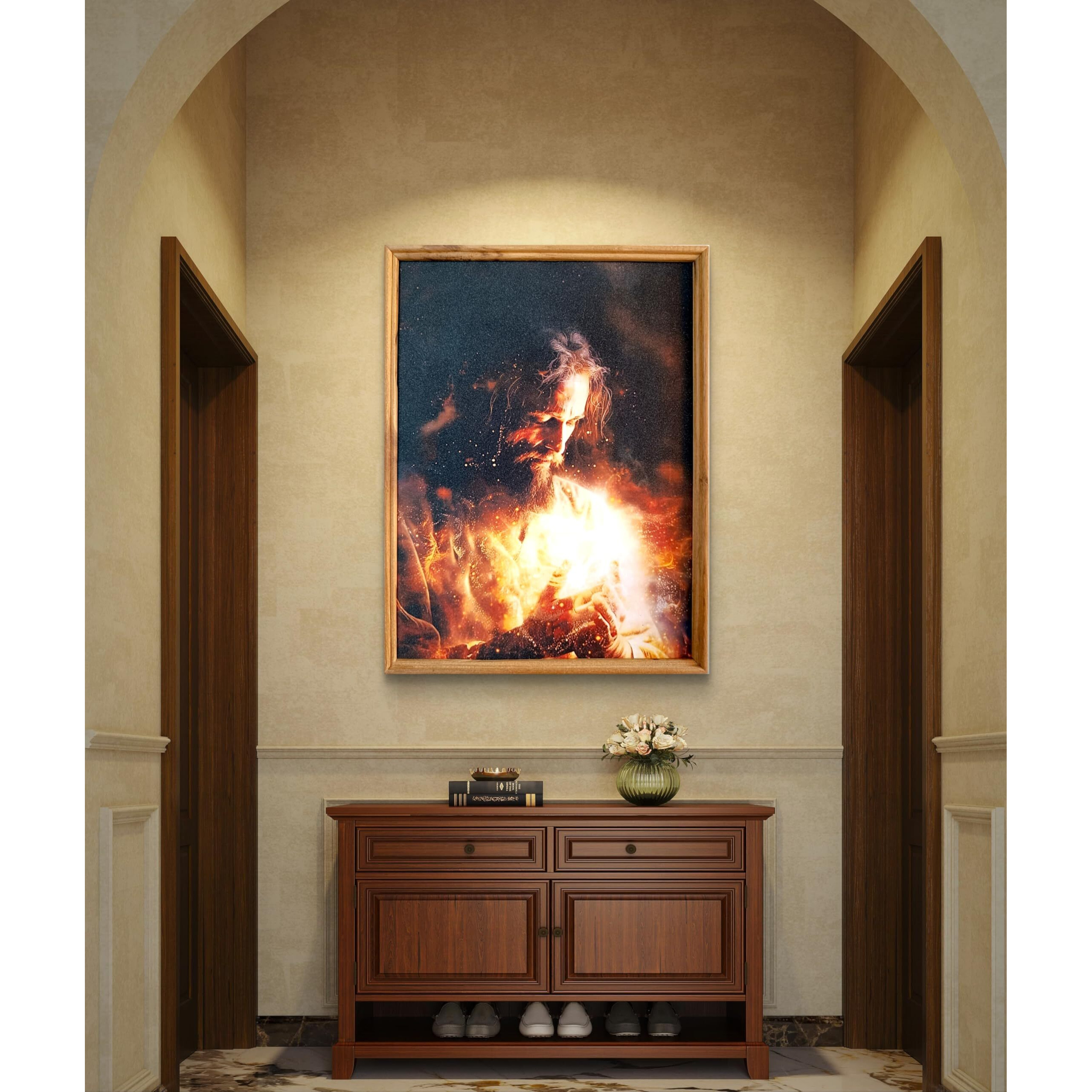 Elegance Good Shepherd Jesus Christ Painting Picture Photo Frame Christian Art Painting Size- 12.75 Width X 16.75 Height Inch