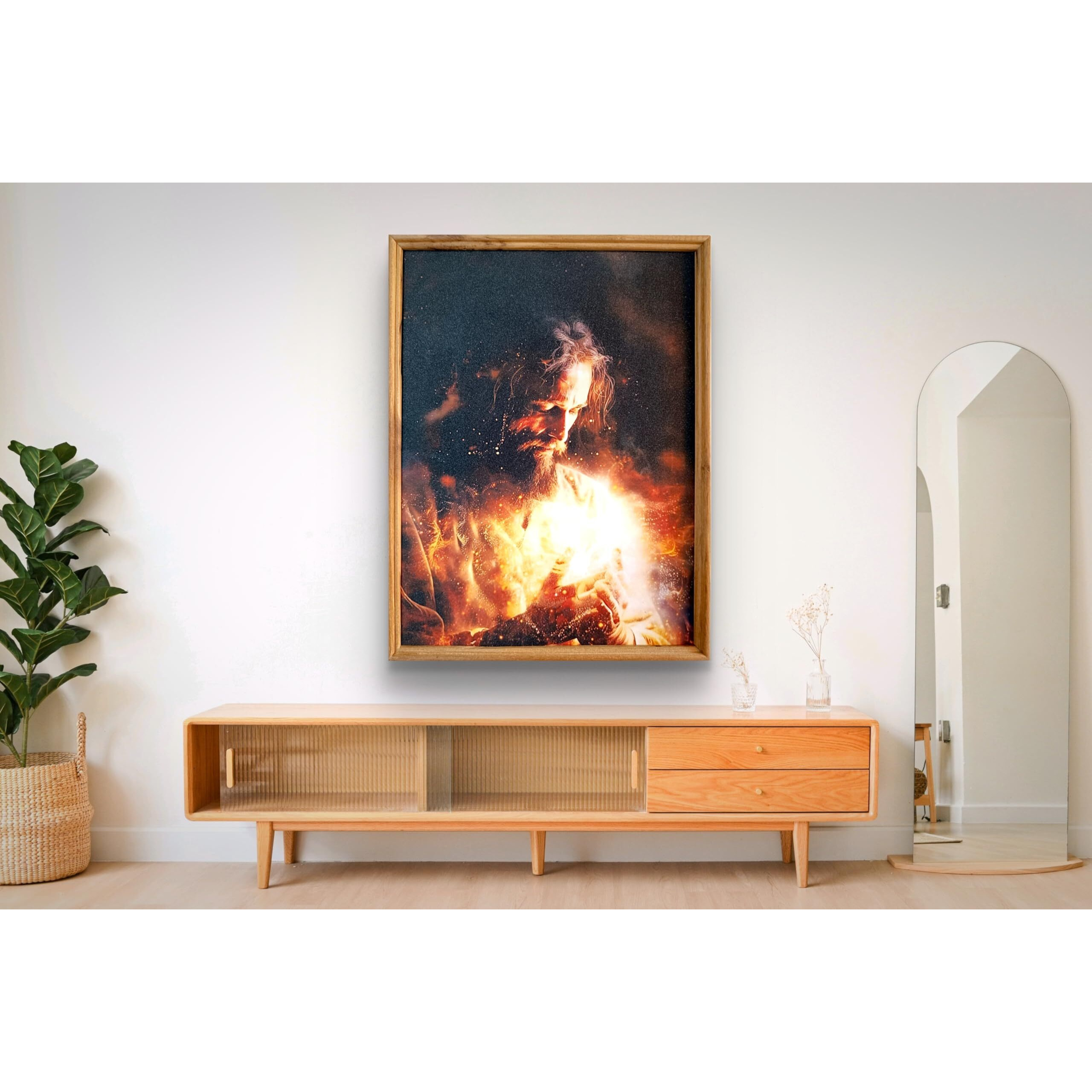 Elegance Good Shepherd Jesus Christ Painting Picture Photo Frame Christian Art Painting Size- 12.75 Width X 16.75 Height Inch