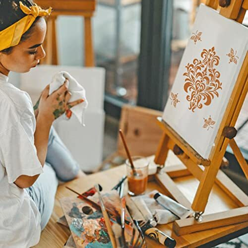 Mwoot 9Pcs Mandala Flower Stencils Kit, Reusable Drawing Painting Templates For Wood Wall Art Designs, Diy Butterfly Paint Templates For Painting On Kitchen Floor Scrapbooking Decoration (28X21Cm)
