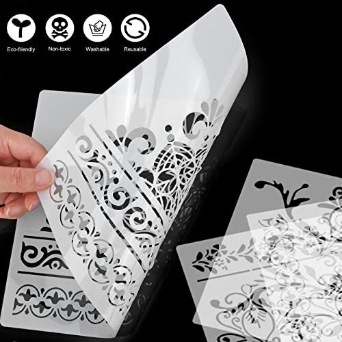 Mwoot 9Pcs Mandala Flower Stencils Kit, Reusable Drawing Painting Templates For Wood Wall Art Designs, Diy Butterfly Paint Templates For Painting On Kitchen Floor Scrapbooking Decoration (28X21Cm)