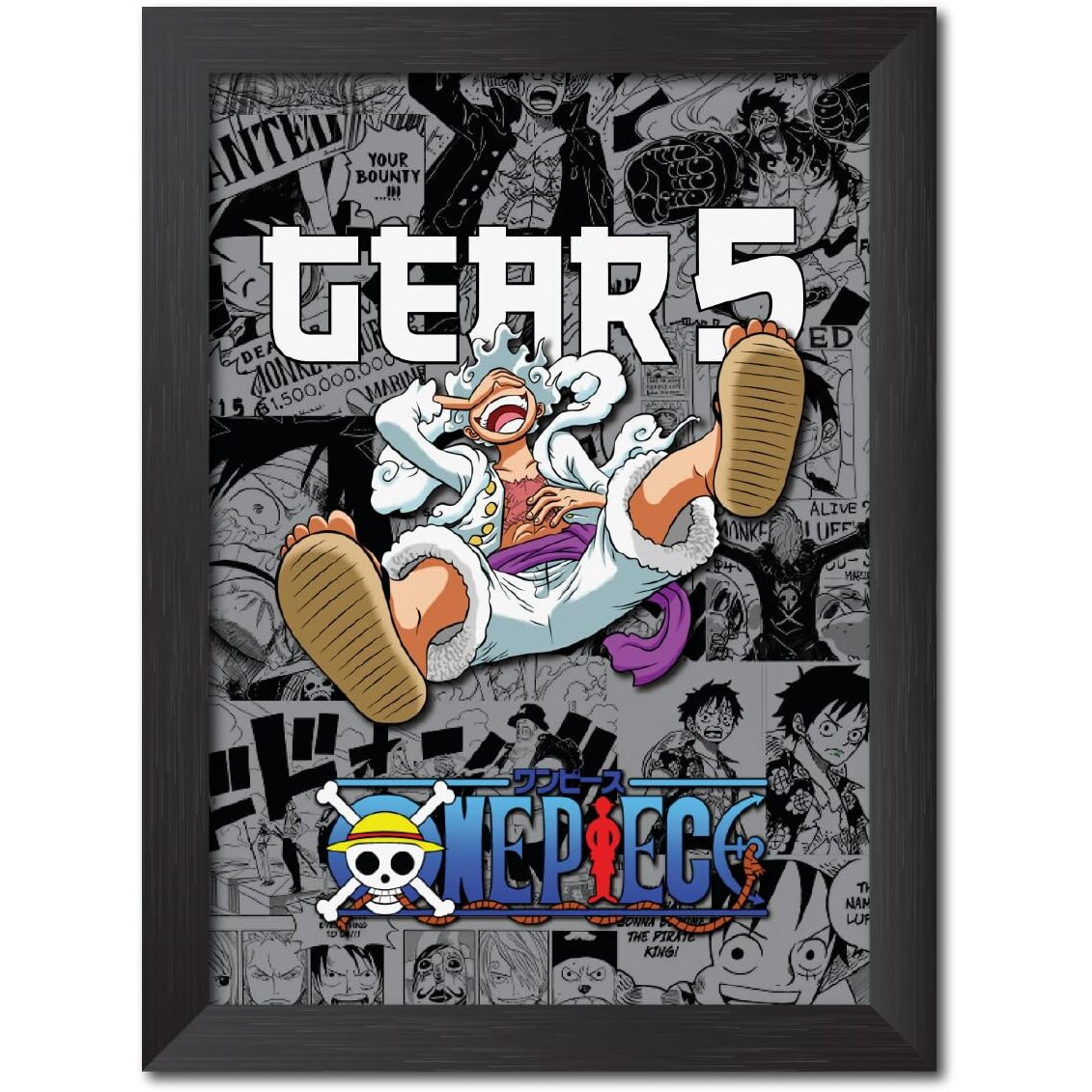 Tenorarts Monkey-D Luffy Gear 5 Manga Poster One Piece Anime Posters Laminated Poster Framed Paintings With Matt Finish Black Frame (12Inches X 9Inches)
