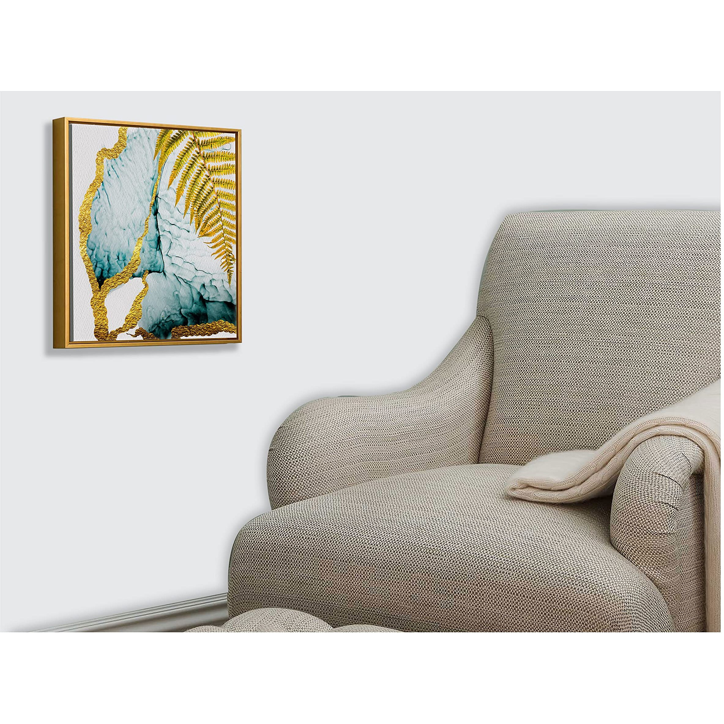 Printelligent Luxury Wall Art Golden Floating Frame Canvas Leev Art Painting For Living Room Bedroom (18 X 18 Inch) D (B)