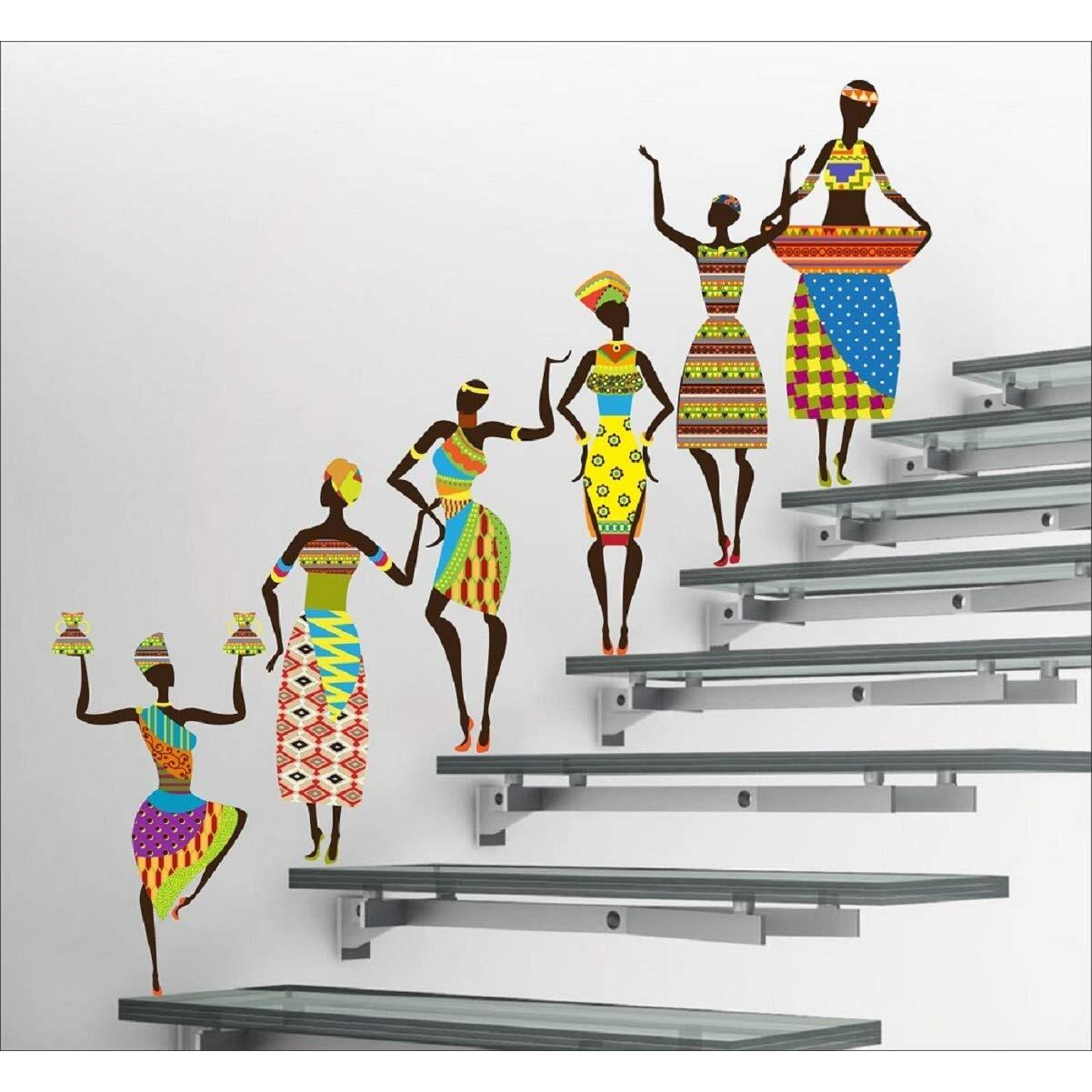 Ghar Kraft Set Of 4 Wall Sticker Tribal Lady (180 X 60 Cms) | Free Bird Cage Brown (150 X 115 Cms) | Dream Girl (60 X 90 Cm) | Love Birds With Hearts (125 X 85 Cms) -Material Vinyl
