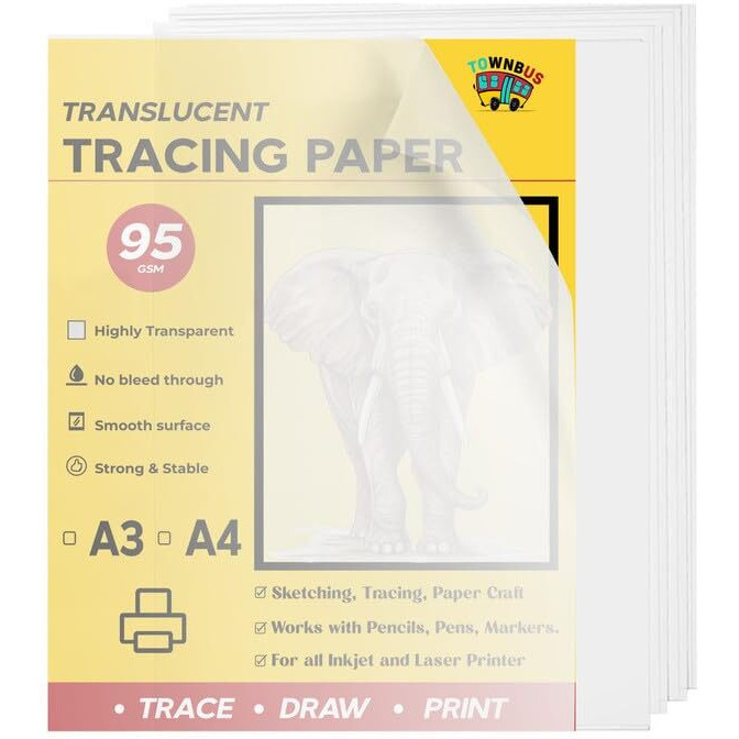 Townbus - 25 Nos Of 95Gsm Tracing Paper | A3 Translucent Sheets| Transparent Paper For Sketching |Tracing Paper For Art, Craft And Sewing