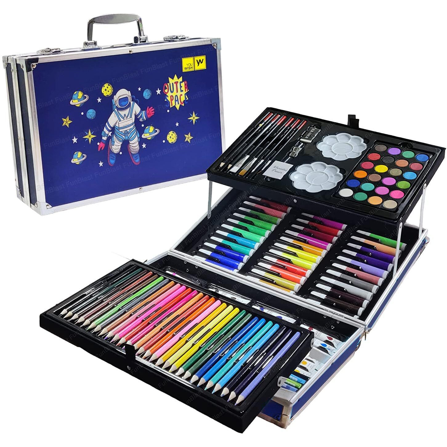 Funblast Artist Colour Set - Space Theme Color Box With Multiple Coloring Kit, Professional Drawing Color Pencils, Oil Pastel, Sketches, Water Colors And Acrylic Paint Brush For Art Craft (Space)