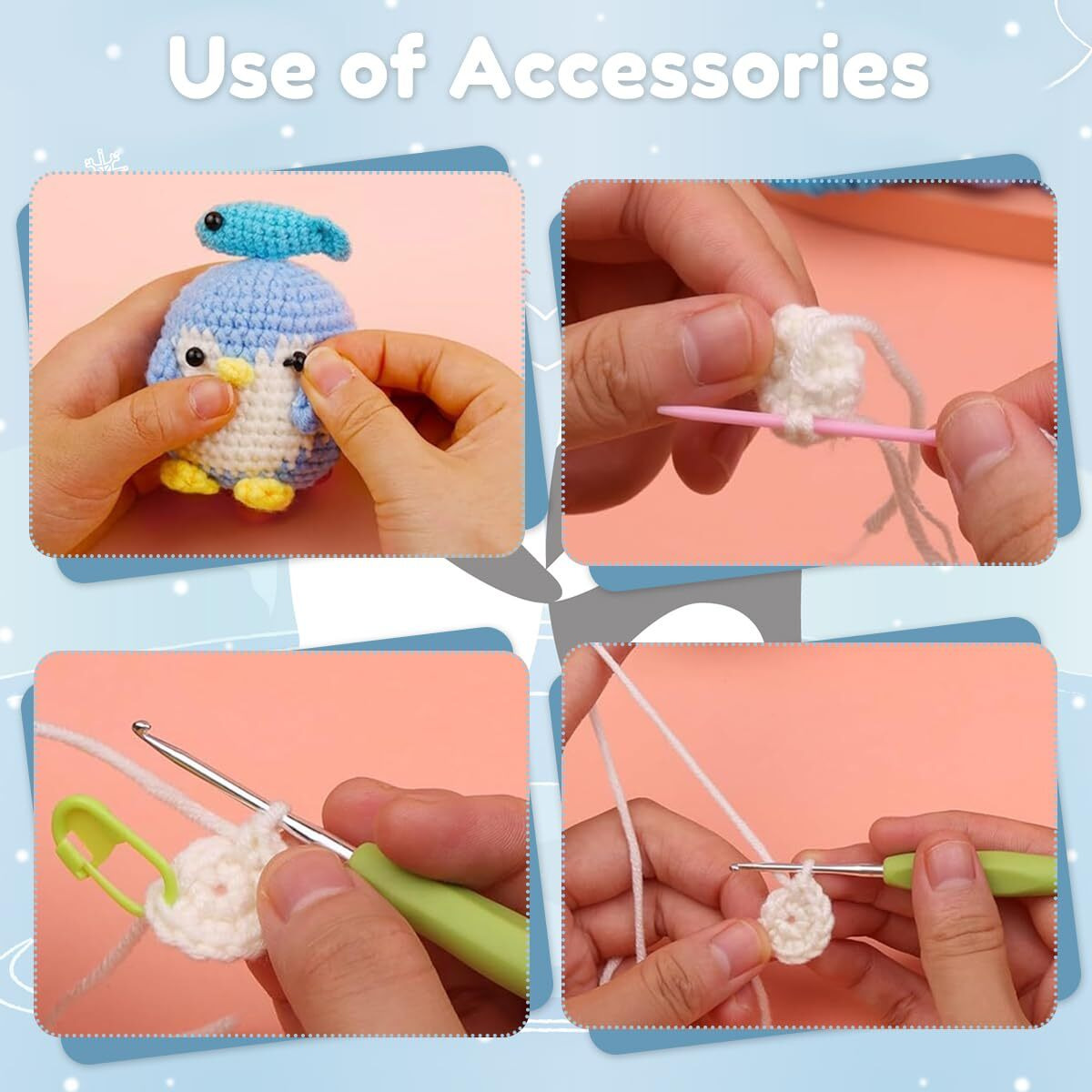 Patpat Cute Stuffed Penguin Crochet Toy Material Kit Beginner-Friendly Crochet Kit With Crochet Needles, Yarns, Instruction, Diy Kit For Adult Crochet Toys Gift Birthday Gift Car Interior Decor