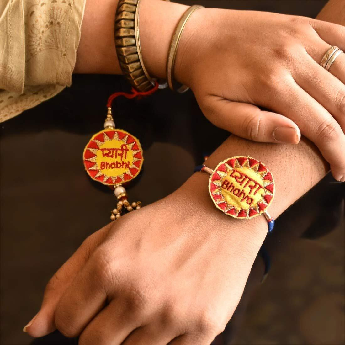 Indigifts Rakhi For Bhaiya Bhabhi | All You Need Is Bhai & Bhabhi Printed Multi 2 Poster Frames 6&quotX6", Pyara Bhaiya & Pyari Bhabhi Lumba Rakhi Set | Anniversary Gift, Rakshabandhan Gift