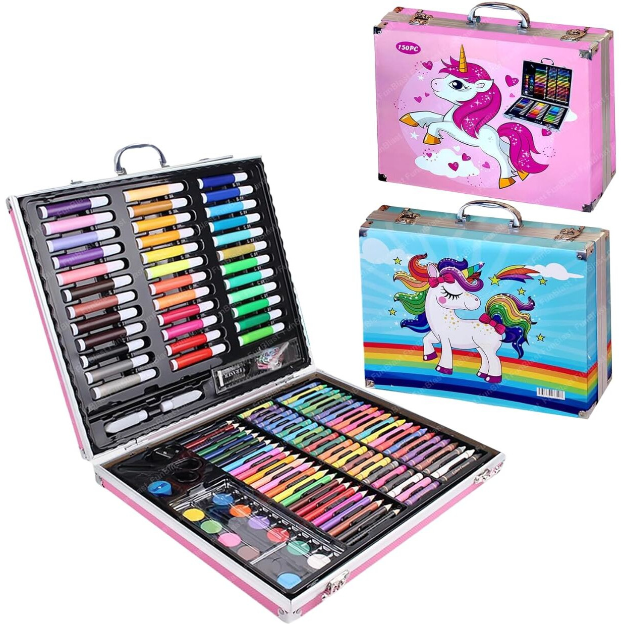 Funblast Artist Colour Set - Unicorn Color Box, Multiple Coloring Kit, Professional Drawing Color Pencils, Oil Pastel, Sketches, Water Colors And Acrylic Paint Brush (Color Of Box May Vary)