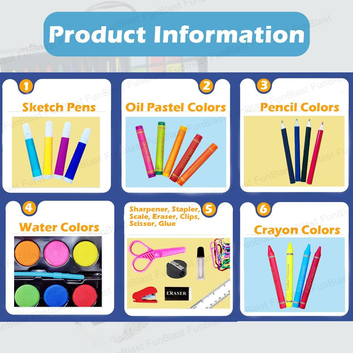 Funblast Artist Colour Set - Unicorn Color Box, Multiple Coloring Kit, Professional Drawing Color Pencils, Oil Pastel, Sketches, Water Colors And Acrylic Paint Brush (Color Of Box May Vary)