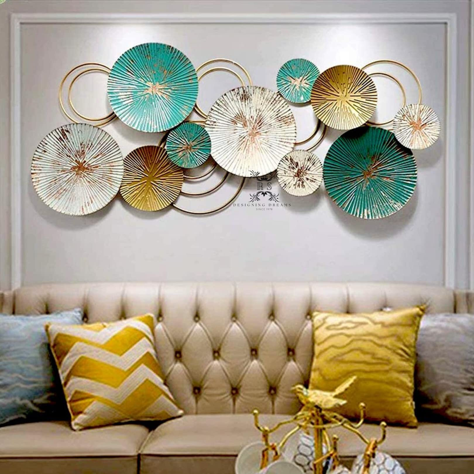 Rizik Store Metal Abstract Figures Handcrafted Wall Sculpture Wall Art Multicolor For Home Decoration, Living Room, Drwaing Room & Bedroom (Pack Of 1) (Green, Metal)