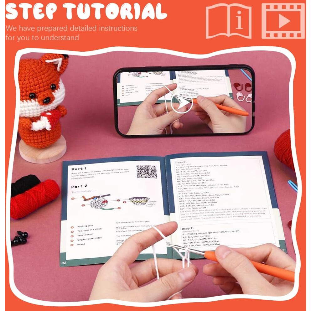 Zibuyu Diy Crochet Kit Starter Diy Crochet Red Fox Diy Crocheting Fox Stuffed Toy Crocheting Kit Starter Diy Crocheting Kit Diy Gift For Kids, Friends