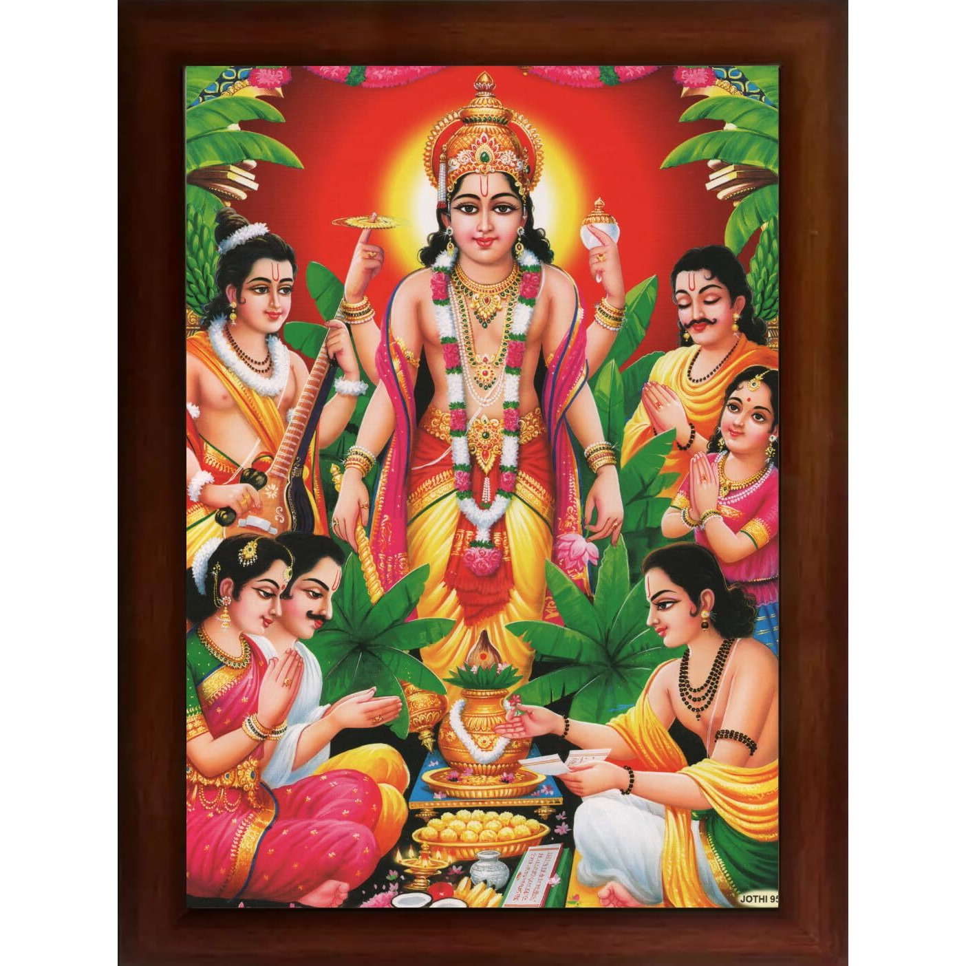 Craft Quest Lord Satyanarayana Swamy Bhagwan Satyanarayan Wall Painting Framed Home Decor (Wood, Matte Finish, Brown Frame, 10 X 13 Inch)