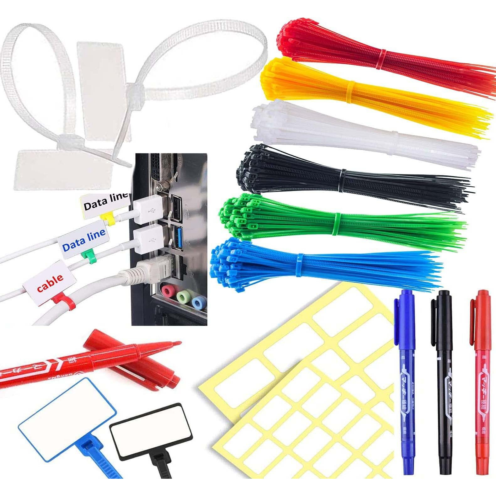 Diy Crafts 80 Ties 100 Label 3 Marker, Combo Pack, Nylon Colour Cable Marker Ties Self-Locking Cord Tags Write Ether (80 Ties 100 Label 3 Marker, Combo Pack)