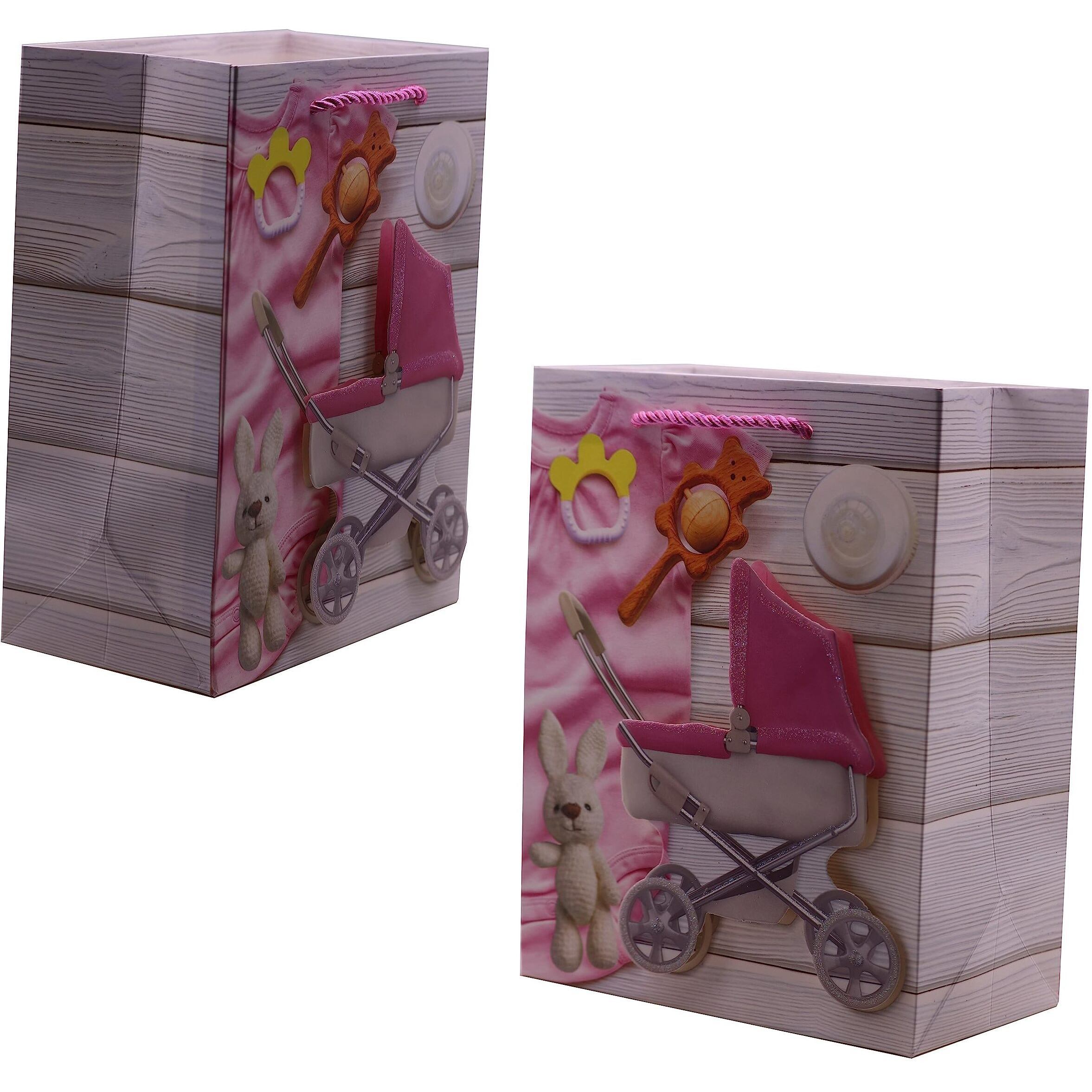 Sgmart 3D Baby Boy Girls Gift Paper Bag For Deluxe Rich Taste On Birthday Parties/Baby Shower/Schools Gifts/Festivals/Party And New Parents(Set Of 4)