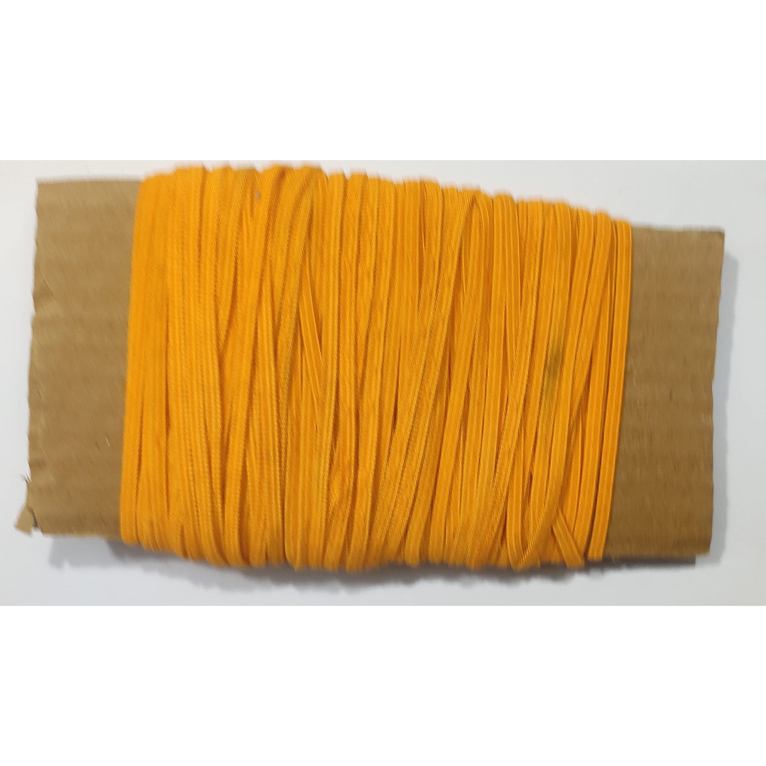 Omx Size - 3.5Mm Color Polyester Flat Braided Elastic Cord Band For Mask Sewing | Knit Sewing Crafts Diy Earloop For Mask Bent (C3) (Yellow Turmeric, 25 Mtr)