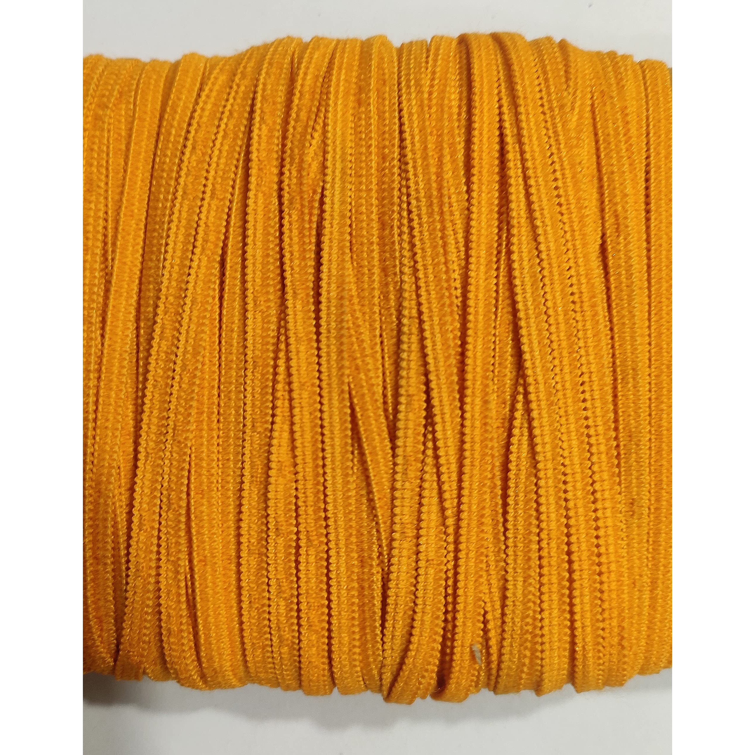 Omx Size - 3.5Mm Color Polyester Flat Braided Elastic Cord Band For Mask Sewing | Knit Sewing Crafts Diy Earloop For Mask Bent (C3) (Yellow Turmeric, 25 Mtr)