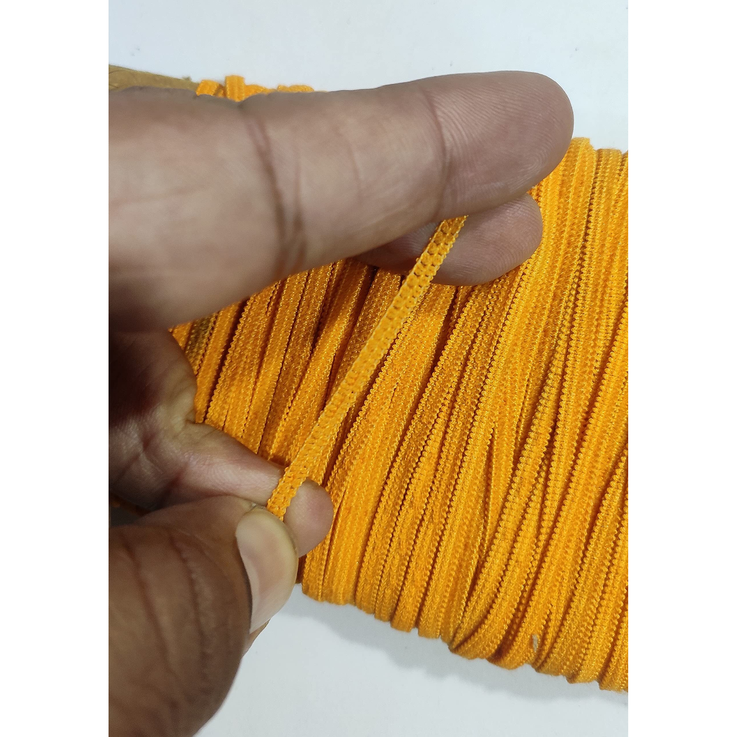 Omx Size - 3.5Mm Color Polyester Flat Braided Elastic Cord Band For Mask Sewing | Knit Sewing Crafts Diy Earloop For Mask Bent (C3) (Yellow Turmeric, 25 Mtr)