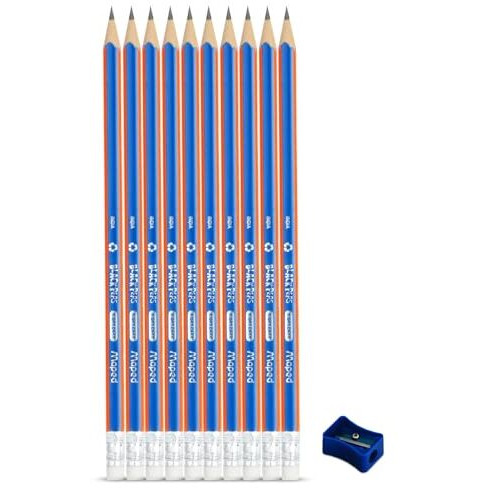 Maped Dark Graphite Pencil Set Of 5X10Pcs|Writing Pencils|50 Pencils With Eraser Tip, 5 Free Sharpeners|Triangular Shape For Easy Grip|Soft And Extra Dark|Wood-Free Pencils|Graphite Pencils|Extra Dark