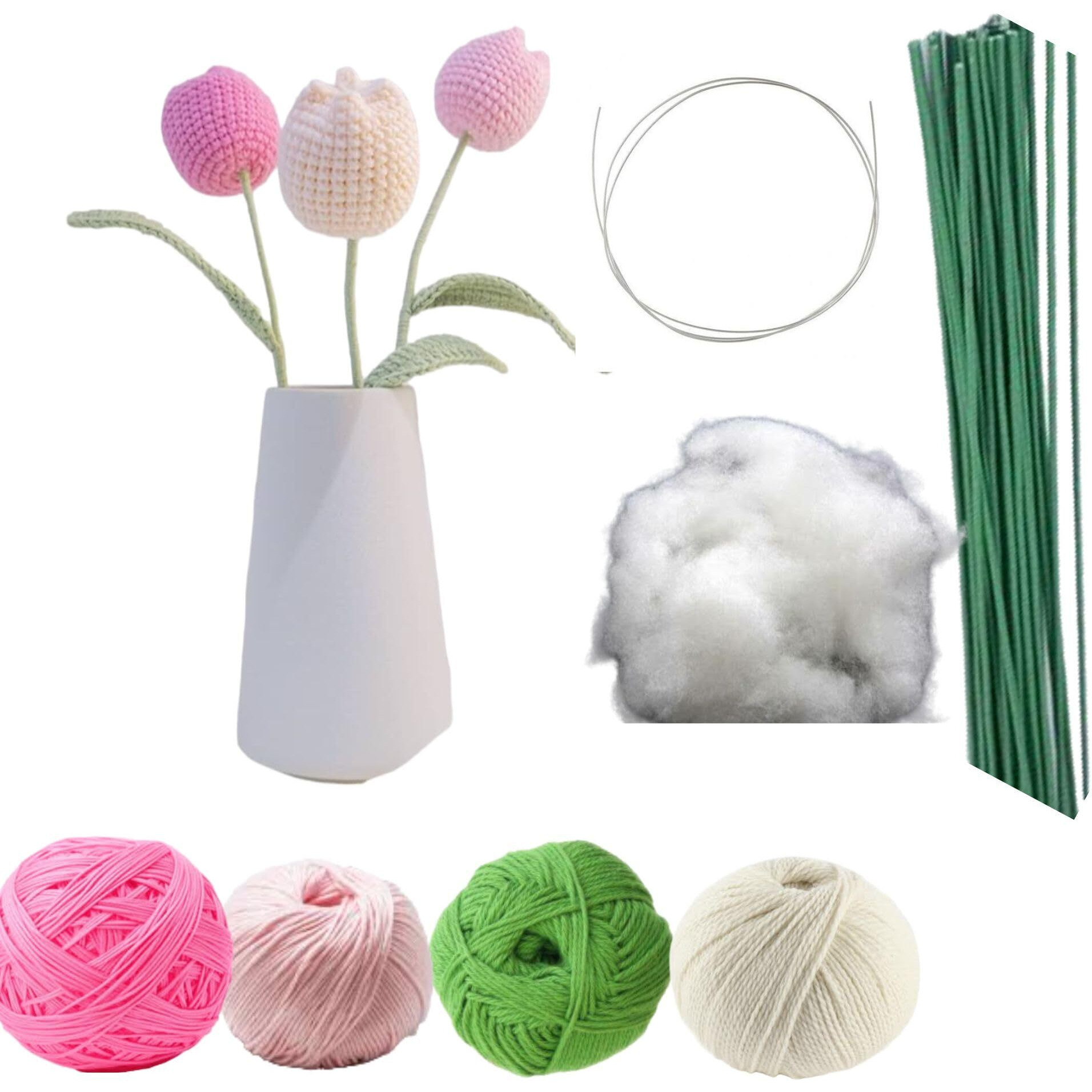 Prapti Handicrafts Crochet Tulip Flower Kit, Adult Craft Set With Yarns (Tulip Flower)