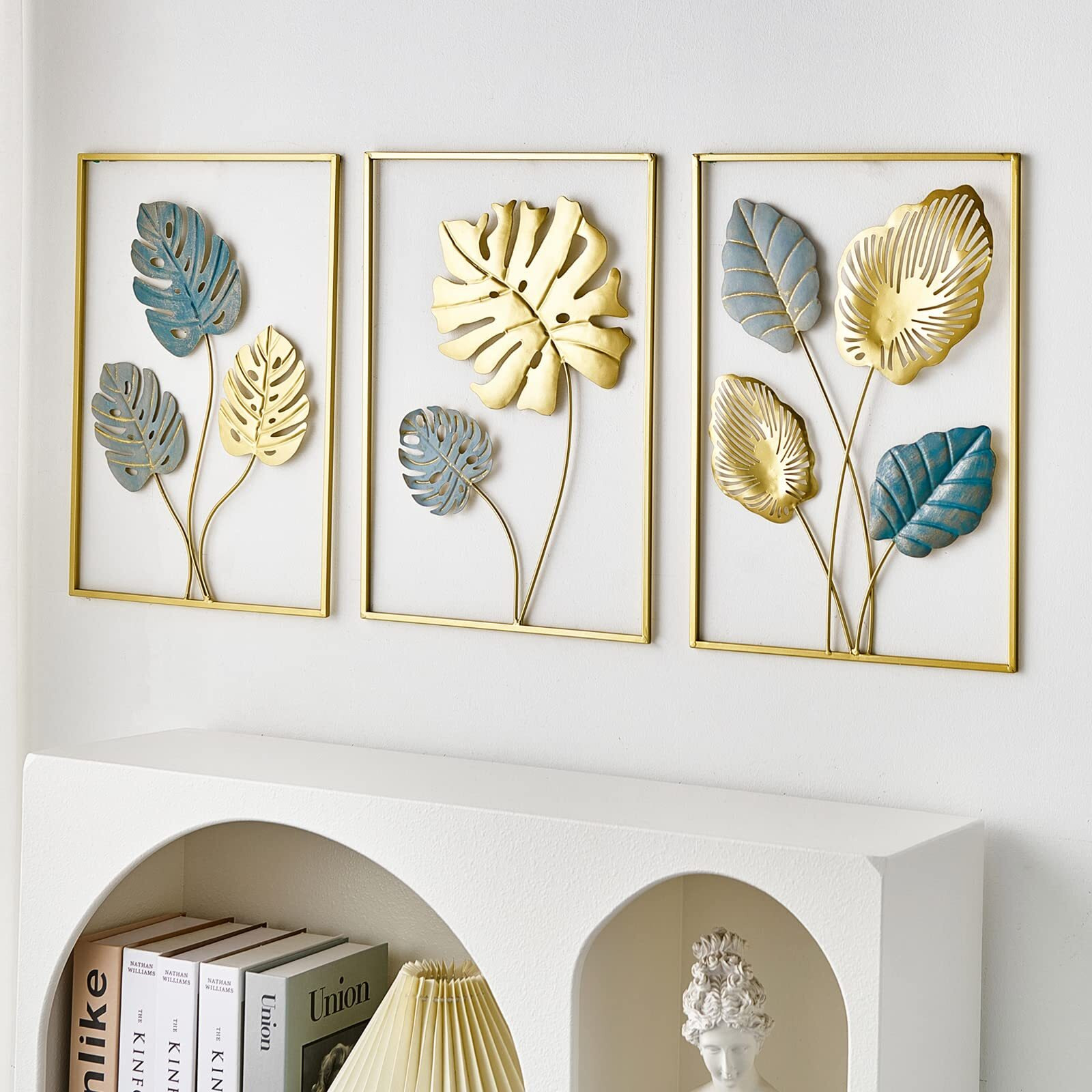 Framing Hub - Metal Modern Set Of 3 Leaf Wall Art Frame For Home/Office/Living Room/Bedroom/Caf | Wall Sculpture | Multicolor | 11.77X0.31X17.28 Inch