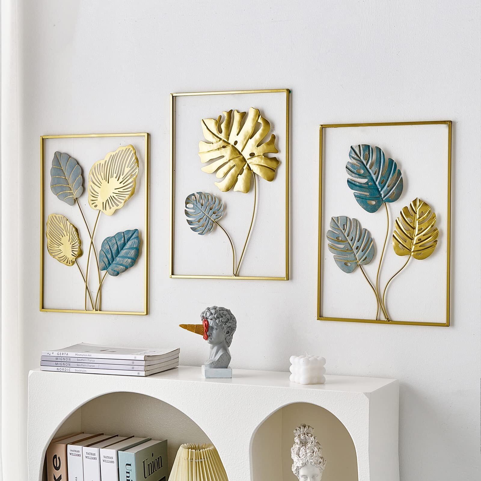 Framing Hub - Metal Modern Set Of 3 Leaf Wall Art Frame For Home/Office/Living Room/Bedroom/Caf | Wall Sculpture | Multicolor | 11.77X0.31X17.28 Inch