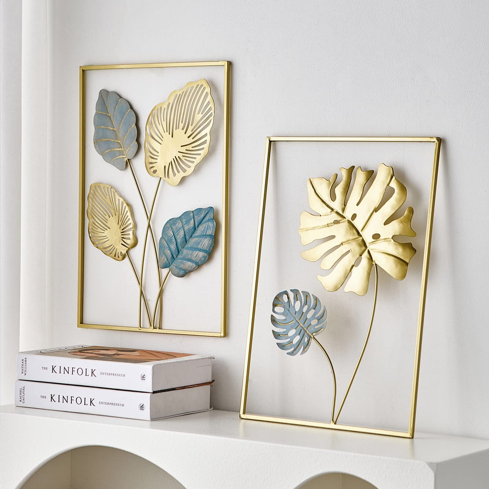 Framing Hub - Metal Modern Set Of 3 Leaf Wall Art Frame For Home/Office/Living Room/Bedroom/Caf | Wall Sculpture | Multicolor | 11.77X0.31X17.28 Inch