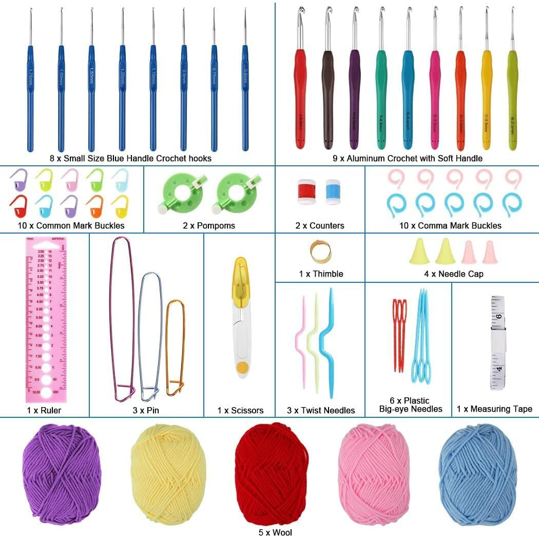 Jern 67 Pcs Crochet Kit, Crochet Kit For Beginners Adults, Travel Crochet Hook Case, With Crochet Hooks, 5 Colour Yarn Balls, Knitting Supplies(Yelllow)