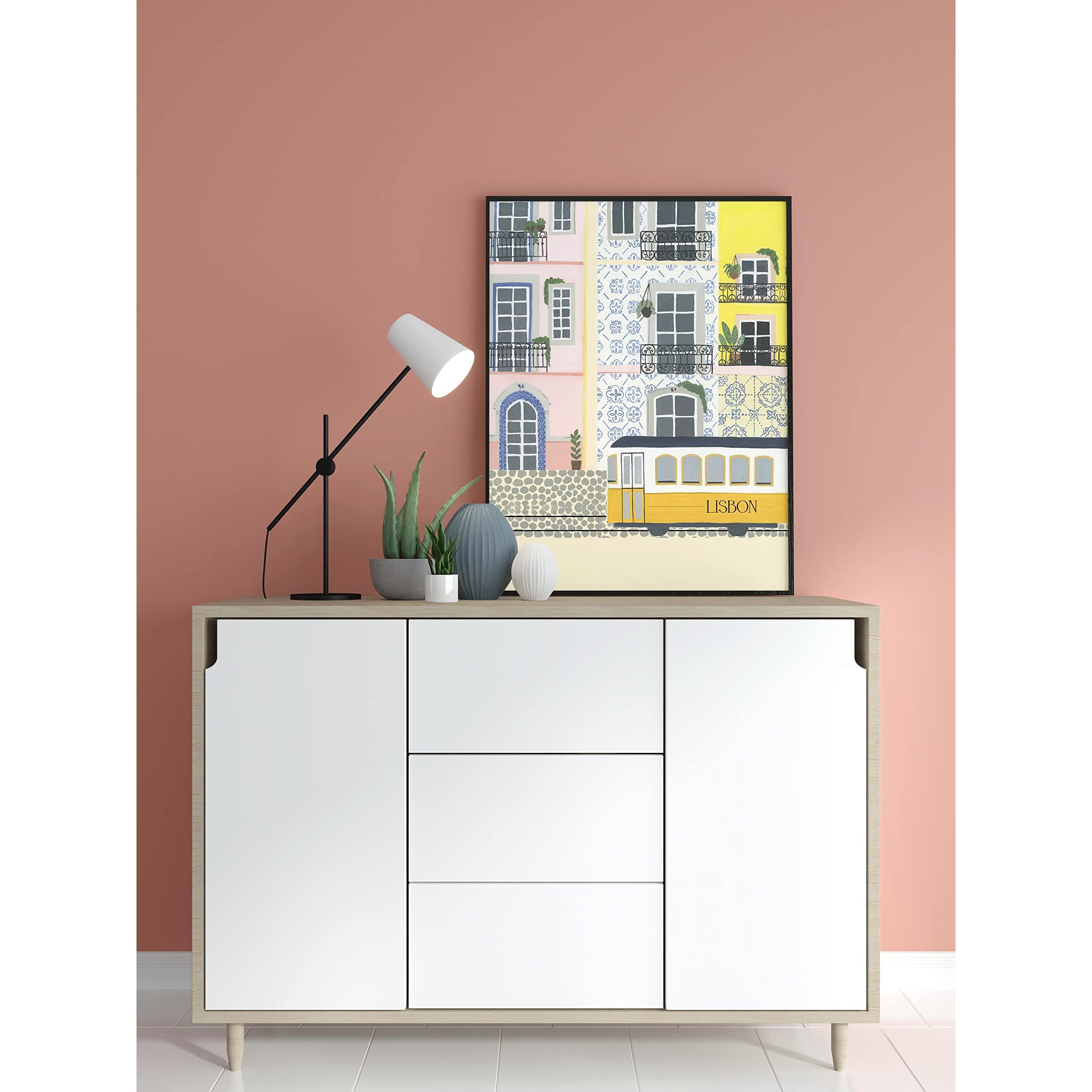The Spring Palette | Lisbon - Travel Inspired Modern Wall Painting | Modern Art Painting For Living Room Bed Room And Office | 11 X 14 Inches (Black Frame)