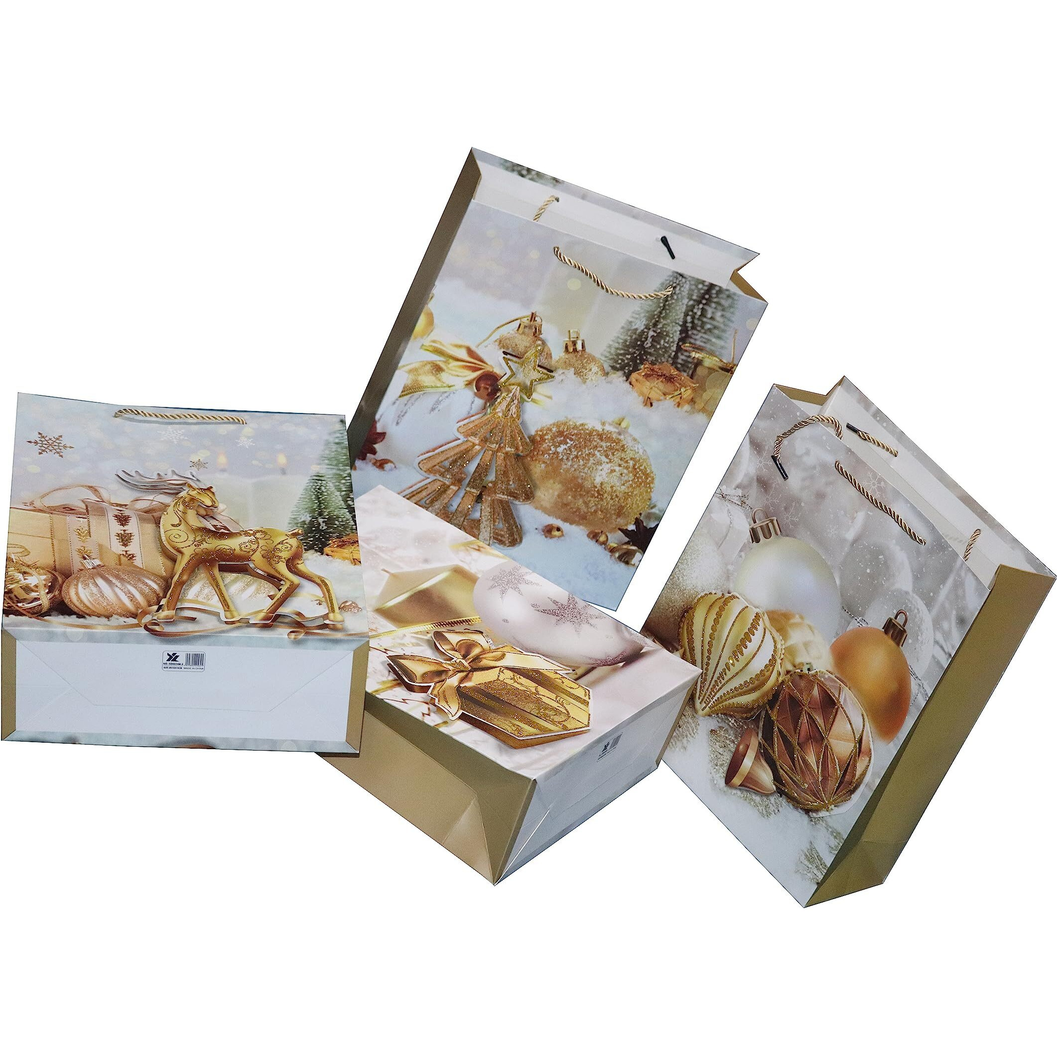 Sgmart 3D Multi Design Merry Christmas Tote Gift Paper Bag For Christmas Snack Clothing Present Box Packaging Xmas Gifts Party Bag (Set Of 4)