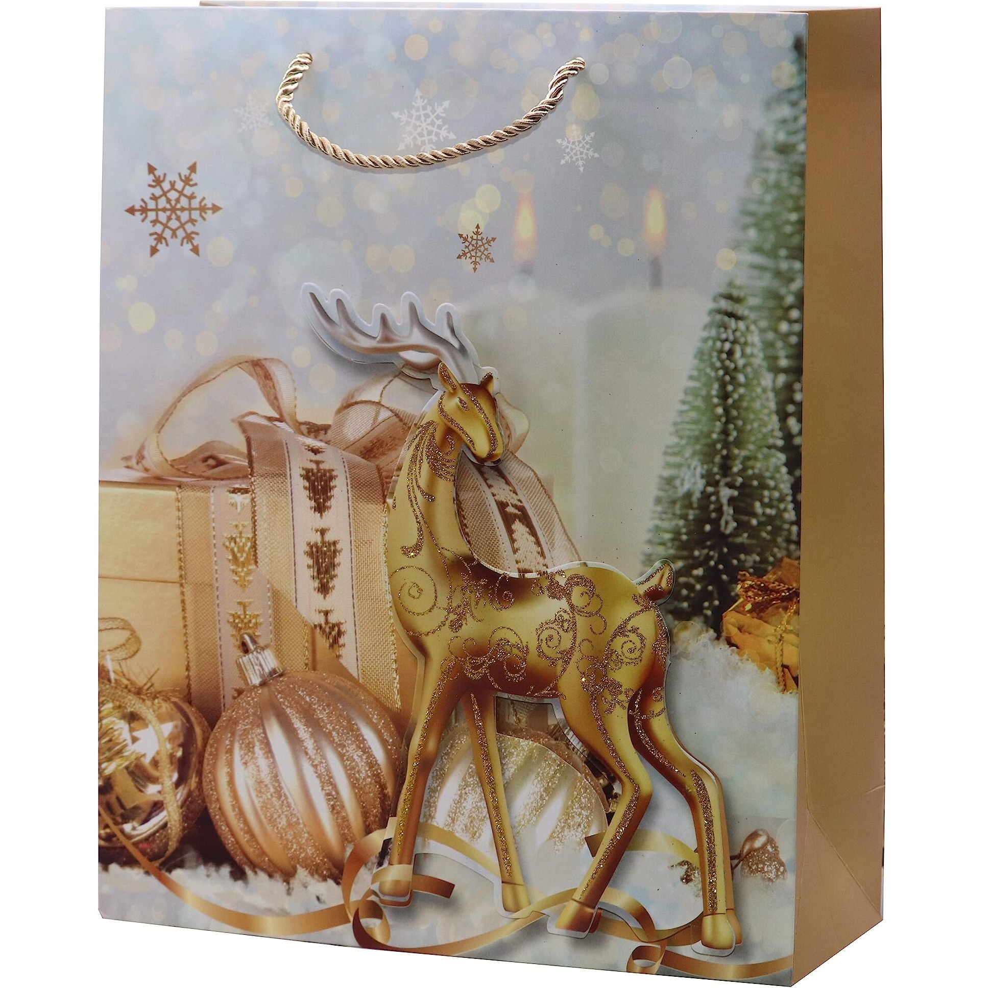 Sgmart 3D Multi Design Merry Christmas Tote Gift Paper Bag For Christmas Snack Clothing Present Box Packaging Xmas Gifts Party Bag (Set Of 4)
