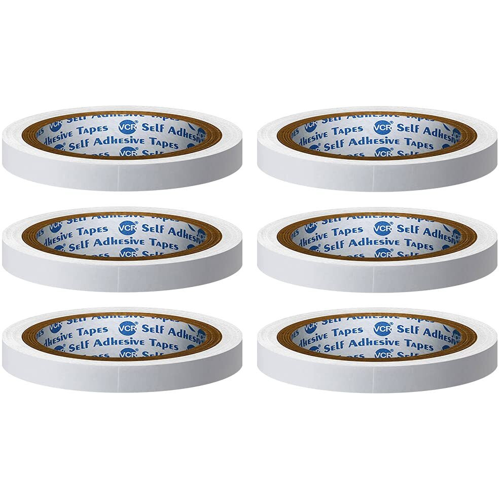 Vcr Easy Tear Double Side Adhesive Tissue Tape Best For Arts, Crafts, Photography, Scrapbooking (10 Meters, 06Mm / 0.25" Width, White) -6 Rolls Per Pack