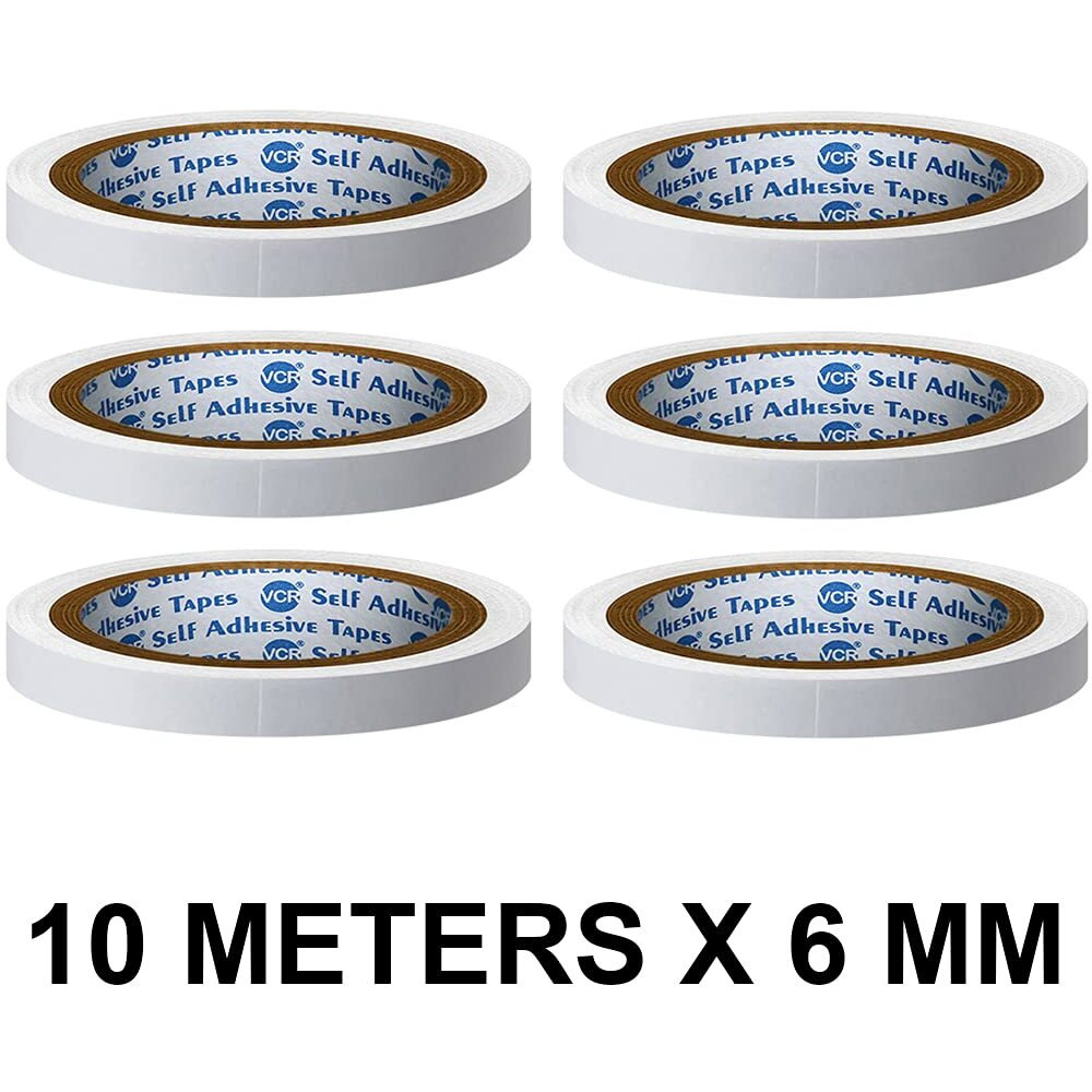 Vcr Easy Tear Double Side Adhesive Tissue Tape Best For Arts, Crafts, Photography, Scrapbooking (10 Meters, 06Mm / 0.25" Width, White) -6 Rolls Per Pack